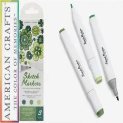 American Crafts - Sketch Markers Collection - Dual Tip - Chisel and Fine Point - Shamrock 3 Pack 34007541