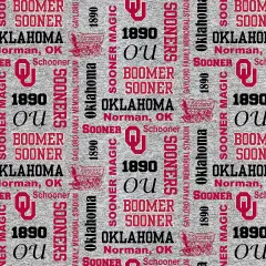 Sykel Enterprises-University of Oklahoma Fleece Fabric-Oklahoma Sooners Heather Verbiage Fleece Blanket Fabric-Sold by the yard