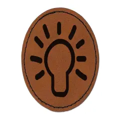 Light Bulb Idea Doodle Round Iron-On Engraved Faux Leather Patch Applique - 2.5" Brown