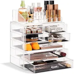 Sorbus Medium Makeup Organizer Set - (3 Large / 4 Small Drawers/Top Tray) Clear