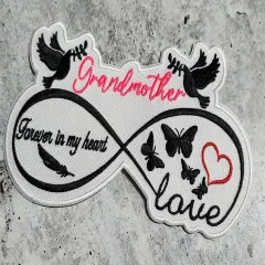 Memorial Infinity Collection: Patch Party Club, "GRANDMOTHER" Eternal Remembrance 1-pc, Iron-On Embroidered Patch, Sz 6"