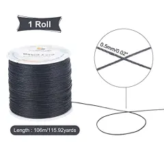 116 Yards0.5mm Black Waxed Polyester Cord, Waxed String Wax Cord Round Beading String Roll Craft Cord for Waist Beads Bracelet Necklace Jewelry Making Macrame Supplies
