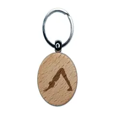 Yoga Downward Facing Dog Pose Engraved Wood Round Keychain Tag Charm