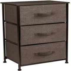 Sorbus Dresser with 3 Drawers - Bedside Furniture & Accent End Table Chest for Home, Bedroom Accessories, Office, College Dorm, Steel Frame, Wood Top, Fabric Drawers Brown
