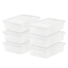 IRIS USA 28 Qt Clear Storage Box, BPA-Free Plastic Stackable Bin with Lid, Containers to Organize Closet Shelves, Clothes, Blankets, Towels, Classroom Organization Teacher Tools, 6 Pack