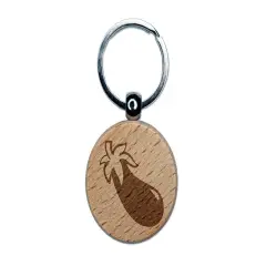 Eggplant Garden Vegetable Engraved Wood Round Keychain Tag Charm
