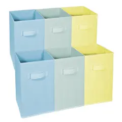 Sorbus Fabric Collapsible Cube Storage Bins Set (6 Pack) Blue, Green,Yellow