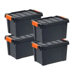 IRIS USA 22 Quart Heavy Duty Plastic Storage Box, Black, 4 Pack