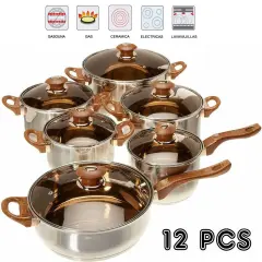 12-piece Stainless Steel Cookware Set, Silver.