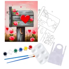 "Valentine's Day Mailbox" DIY Canvas Art Kit, Adult Beginner, Acrylic Paint Size 11x14 inch