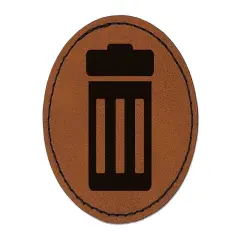 Garbage Trash Can Round Iron-On Engraved Faux Leather Patch Applique - 2.5" Brown