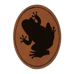 Rainforest Tree Frog Solid Round Iron-On Engraved Faux Leather Patch Applique - 2.5" Brown