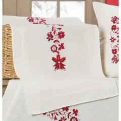 CraftwaysChristmas Red Floral Table Runner Stamped Embroidery Kit Multi