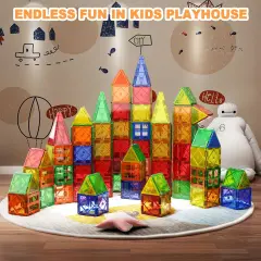 Boys and Girls Magnetic Tiles Building Blocks STEM Learning Toys Sensory Montessori Toys for Toddlers Kids