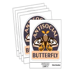 Antisocial Butterfly Moth Introvert Waterproof Vinyl Phone Tablet Laptop Water Bottle Sticker Set - 5 Pack