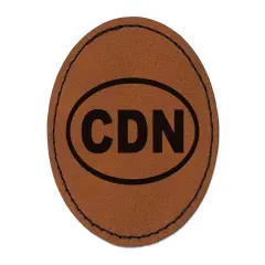 Canada CDN Round Iron-On Engraved Faux Leather Patch Applique - 2.5" Brown