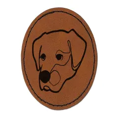Labrador Dog Artsy Contour Line Round Iron-On Engraved Faux Leather Patch Applique - 2.5" Brown