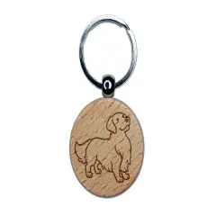 Golden Retriever Standing Dog Engraved Wood Round Keychain Tag Charm