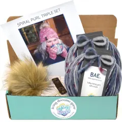 DIY Winter Accessories Triple Set Knit Kit. Includes Bulky Superfine Merino Wool Yarn, Printed Pattern, Pom-Pom, Rim Tag. Soft, Cozy, Great for Gifts Domestic Bliss