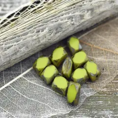 *20* 7x10mm Chartreuse Picasso Table Cut Chicklet Rectangle Beads