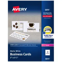 Avery Printable Business Cards with Sure Feed Technology, 2" x 3.5", White, 2,500 Blank Cards for Laser Printers (05911)