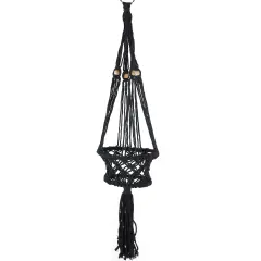 Northlight 43" Black Lattice Macrame Hanging Planter Holder