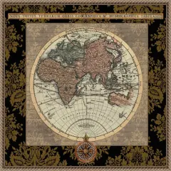 Damask on Black Map I by Elizabeth Medley 22-in. W x 22-in. H. Canvas Wall Art Print Framed in Bronze