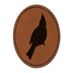 Cardinal Bird Solid Round Iron-On Engraved Faux Leather Patch Applique - 2.5" Brown
