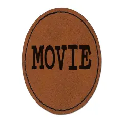 Movie Fun Text Round Iron-On Engraved Faux Leather Patch Applique - 2.5" Brown