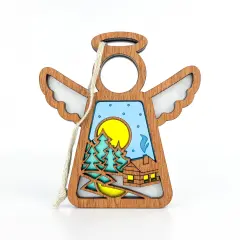 3.5" (H) Warm Welcome Cabin Ornament - Handcrafted in Texas - Mother's Angels&reg; Christmas Angel Wings Figurine