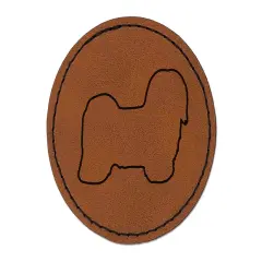 Havanese Dog Outline Round Iron-On Engraved Faux Leather Patch Applique - 2.5" Brown
