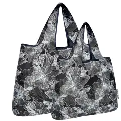 Wrapables Large & Small Foldable Tote Nylon Reusable Grocery Bags, Set of 2, Gingko