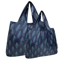 Wrapables Large & Small Foldable Tote Nylon Reusable Grocery Bags, Set of 2, Blue Echo