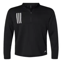 Adidas&reg; 3-Stripes Double Knit Quarter-Zip Pullover Black/ grey two