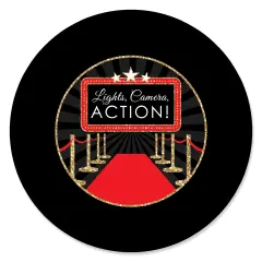 Big Dot of Happiness Red Carpet - Movie Night Party Circle Sticker Labels - 24 Count