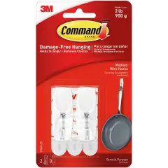 Command Medium Wire Hook 2/Pkg-2 White Hooks & 3 Strips