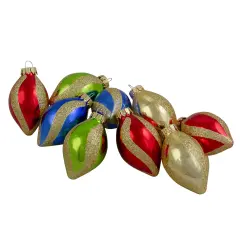 Northlight 2-Finish Glitter Swirls Glass Christmas Finial Ornaments - 2" - Multicolor - 9ct