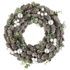 Northlight White Berry and Pinecone Foliage Christmas Ornament Wreath, 12.5-Inch, Unlit Brown