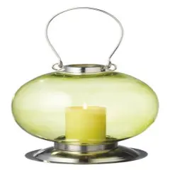 Midwest 10.5" Fancy Fair Round Silver and Green Retro Glass Pillar Candle Holder Lantern