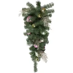 Northlight 30" Pink and Gold Frosted Artificial Christmas Teardrop Swag - Unlit