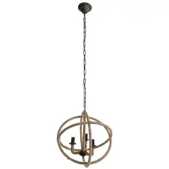 A & B Home 20.5" Decorative Tan and Black Cade 3-Light Roped and Metal Hanging Chandelier Brown