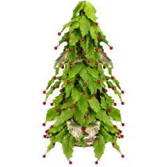 Roman Holly Leaves and Berries Artificial Christmas Cone Tree - Unlit - 18" Red