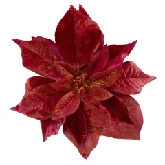 Northlight Artificial Poinsettia Christmas Floral Pick Clip-On Ornament - 9" - Red