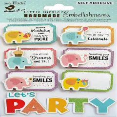 Little Birdie Birthday Sticker Embellishment 7/Pkg-Party