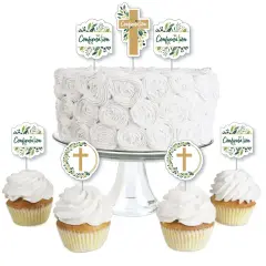 Big Dot of Happiness Confirmation Elegant Cross - Dessert Cupcake Toppers - Religious Party Clear Treat Picks - Set of 24