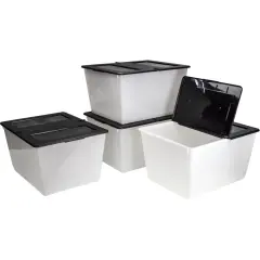 16 Gallon (60L) Storage Tote with Folding Lid, Frost/Black (Case of 4)