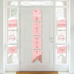 Big Dot of Happiness Pink Rose Gold Birthday - Hanging Vertical Paper Door Banners - Happy Birthday Party Wall Decoration Kit - Indoor Door Decor