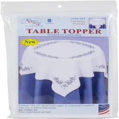 Jack Dempsey Stamped White Perle Edge Table Topper 35"X35"-Lavender Flowers