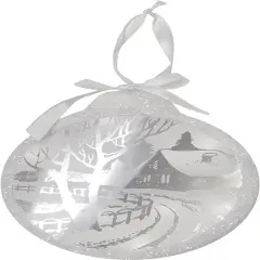 Northlight 8" White Pre-Lit LED Sparkle Winter Cottage Scene Round Christmas Ornament