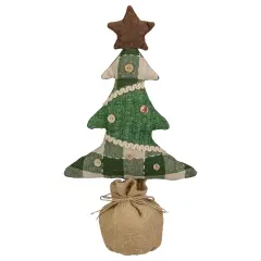 Northlight Country Buffalo Plaid Christmas Tree with Burlap Base - 17.5" - Tan and Green